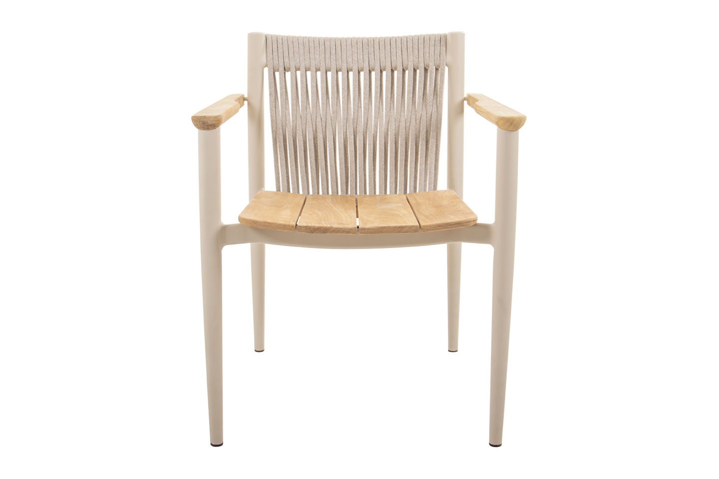Carla Alu Dining Arm Chair, Teak Seat, Coated Linen, with Linen Rope